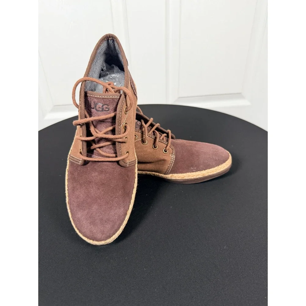 UGG Australia Brown Suede Canvas Espadrille Chukka Boots Womens Lace Up Ankle